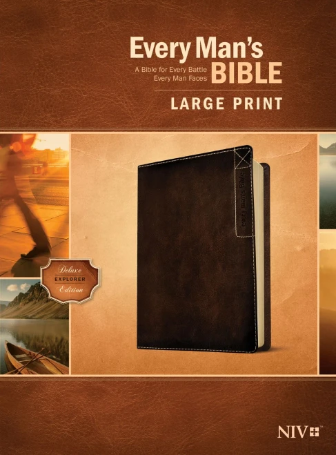 Every ManS Bible Niv, Large Print, Deluxe Explorer Edition (Leatherlike, Rustic Brown)