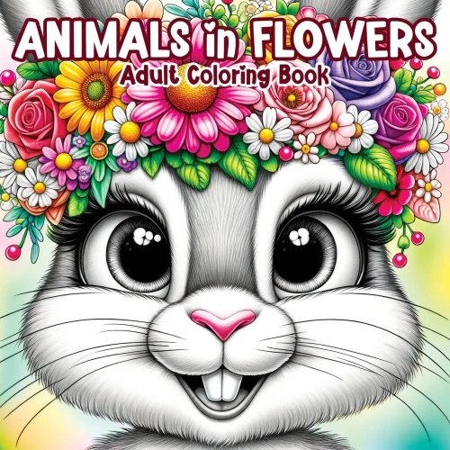 Animals in Flowers Adult Coloring Book : Relaxing Journey Through Nature's Splendor with Cute Animals and Blooming Flowers for Stress Relief in Women and Men