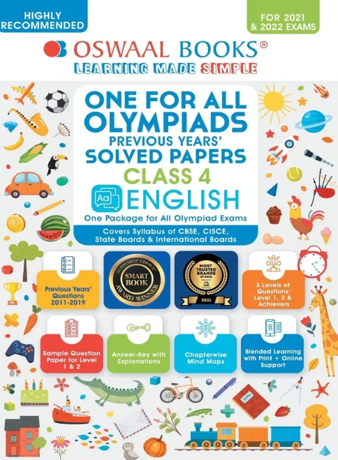 Oswaal One For All Olympiad Previous Years' Solved Papers, Class-4 English Book (Useful book for all Olympiads) (For 2023 Exam)