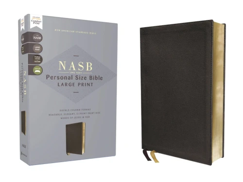 Nasb, Personal Size Bible, Large Print, Genuine Leather, Calfskin, Black, Red Letter, 1995 Text, Comfort Print
