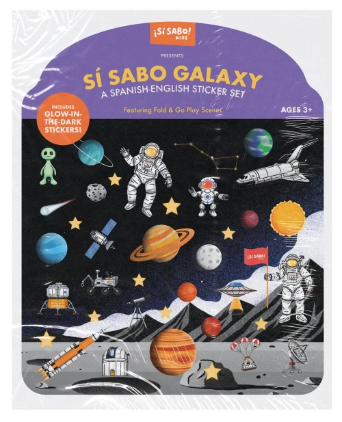 Sí Sabo Galaxy: A Bilingual Reusable Sticker Play Set: Learn Spanish-English Language Skills with 30+ Glow-In-The-Dark Stickers and 2 Fold-Out Play &