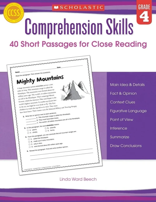 Comprehension Skills: Short Passages For Close Reading: Grade 4