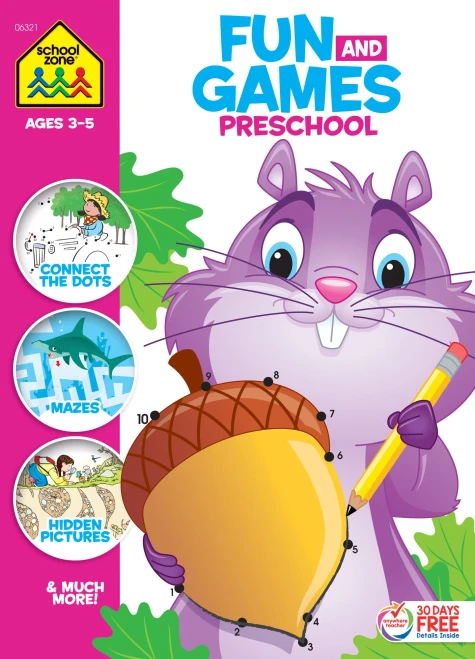 School Zone - Fun And Games Preschool Activity Workbook - 320 Pages, Ages 3 And Up, Colors, Shapes, Alphabet, Numbers, And More (School Zone Big Workbook Series)