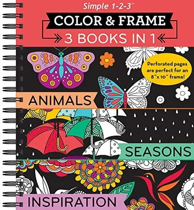 Color & Frame - 3 Books In 1 - Animals, Seasons, Inspiration (Adult Coloring Book)