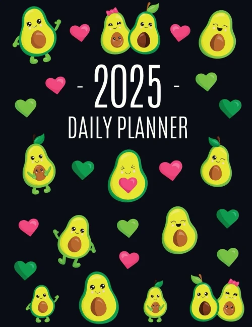 Avocado Daily Planner 2025: Funny & Healthy Fruit Organizer: January-December (12 Months) Cute Green Berry Year Scheduler with Pretty Pink Hearts