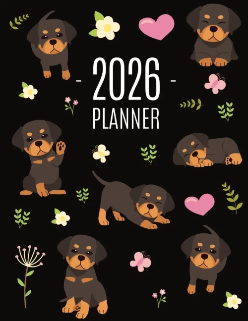 Rottweiler Planner 2026: Organizer: January-December (12 Months) Cute Dog Year Scheduler with Pretty Pink Hearts