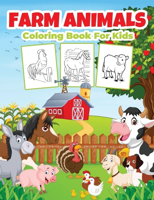 Farm Animals Coloring Book For Kids: Kids Coloring Book Filled With Animals Designs, Cute Gift For Boys And Girls Ages 4-8