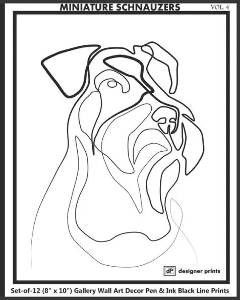 MINIATURE SCHNAUZERS Set-of-12 (8"" x 10"") Gallery Wall Art Decor Pen & Ink Black Line Prints: Handmade Minimalist Classic Elegant Unframed Simple Pop