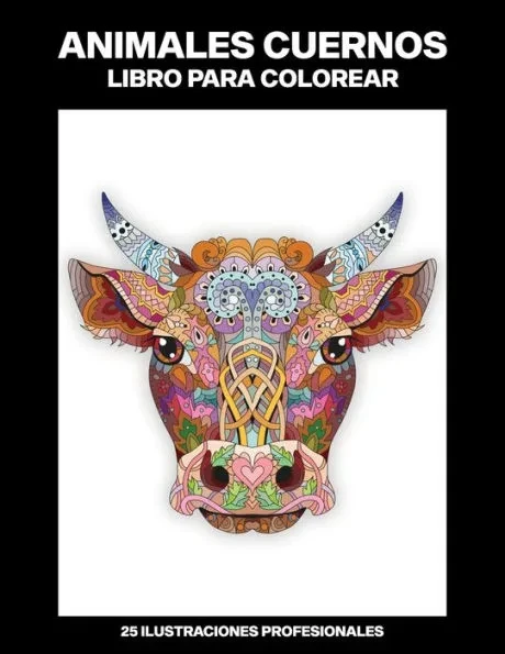 Animales Cuernos Libro para Colorear: Fácil Libro para Colorear para Mayores y Adultos, 25 ilustraciones profesionales para aliviar el estrés y relaja