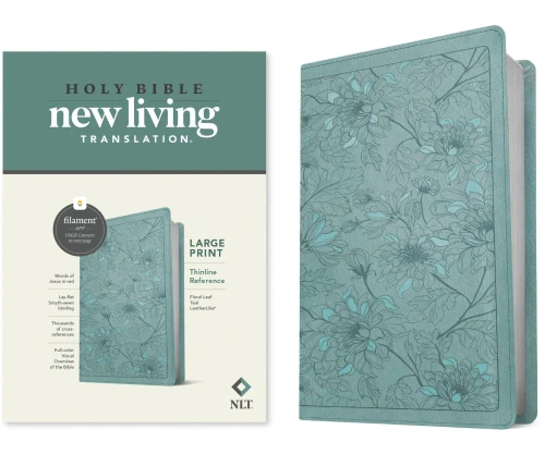 NLT Large Print Thinline Reference Holy Bible (Red Letter, LeatherLike, Floral Leaf Teal): Includes Free Access to the Filament Bible App Delivering Study Notes, Devotionals, Worship Music, and Video