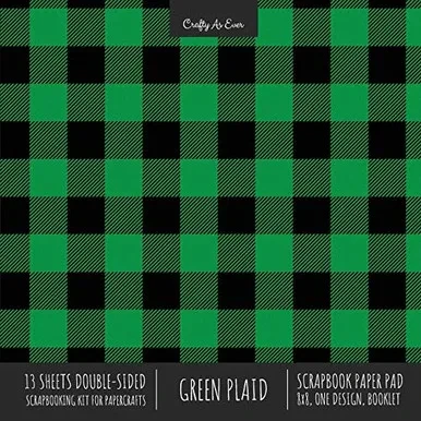 Green Plaid Scrapbook Paper Pad 8x8 Decorative Scrapbooking Kit for Cardmaking Gifts, DIY Crafts, Printmaking, Papercrafts, Check Pattern Designer Paper