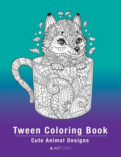 Tween Coloring Book: Cute Animal Designs: Colouring Pages For Boys & Girls of All Ages, Preteens, Intricate Zentangle Drawings For Stress Relief, Ages 8-12, Mindfulness, Calming Art Activity