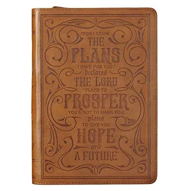 Christian Art Gifts Brown Faux Leather Journal | For I Know The Plans û Jeremiah 29:11 Bible Verse | Flexcover Inspirational Zippered Notebook w/Ribbon 336 Lined Pages, 6.5 x 8.75 Inches