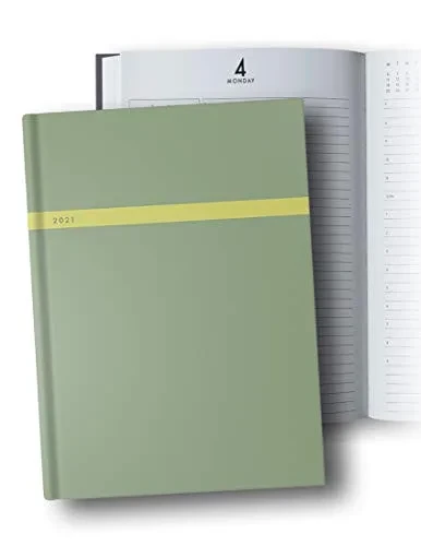 Day Planner 2021 Daily: 8.5x11, 1 Page per Day Planner 2021, Hardcover, Jan - Dec 2021, 12 Month, Dated Planner 2021 Productivity, XXL Planner, Green, Yellow