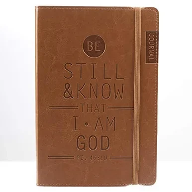 Christian Art Gifts Tan Faux Leather Journal, Be Still and Know - Psalm 46:10, Flexcover Inspirational Notebook w/Elastic Closure 160 Lined Pages w/Scripture, 5.8 x 8.5 Inches