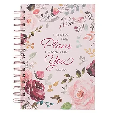 Large Hardcover Journal I Know The Plans I Have For You Jeremiah 29:11 Pink Floral Inspirational Wire Bound Notebook w/192 Lined Pages
