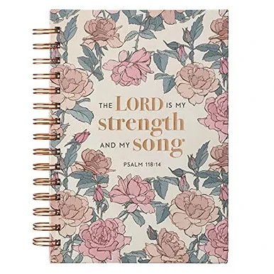 Large Hardcover Journal The Lord is My Strength Psalm 118:14 Bible Verse Pink Rose Inspirational Wire Bound Notebook w/192 Lined Pages