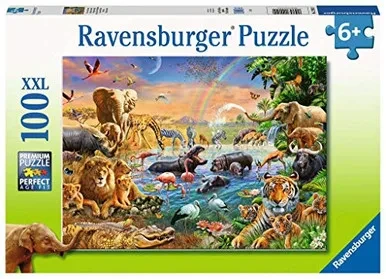 Ravensburger 12910 Savannah Jungle Waterhole 100 Piece Puzzle for Kids - Every Piece is Unique, Pieces Fit Together Perfectly