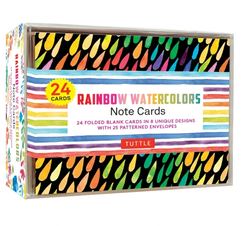 Rainbow Watercolors Note Cards - 24 Cards: 24 Blank Cards In 8 Unique Designs With 25 Patterned Envelopes