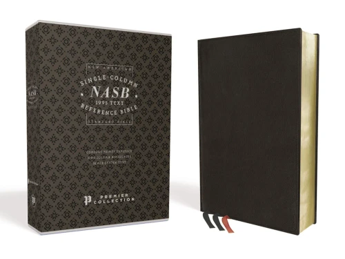 NASB, Single-Column Reference Bible, Wide Margin, Premium Goatskin Leather, Black, Premier Collection, 1995 Text, Comfort Print