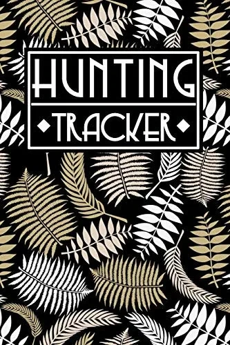 Hunting Tracker: Cute Golden Leaves Leaf Branch Nature Plant Design Pattern In Black Cover