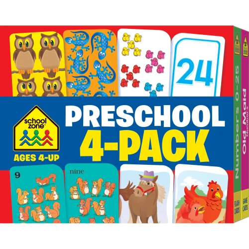 School Zone - Preschool Flash Cards 4 Pack - Ages 4 and Up, Kids' Games, Puzzles, Shapes, Colors, Numbers, Readiness Skills, and More (Flash Card 4-pk)