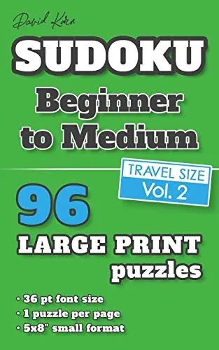 David Karn Sudoku  Beginner To Medium Vol 2: 96 Puzzles, Travel Size, Large Print, 36 Pt Font Size, 1 Puzzle Per Page
