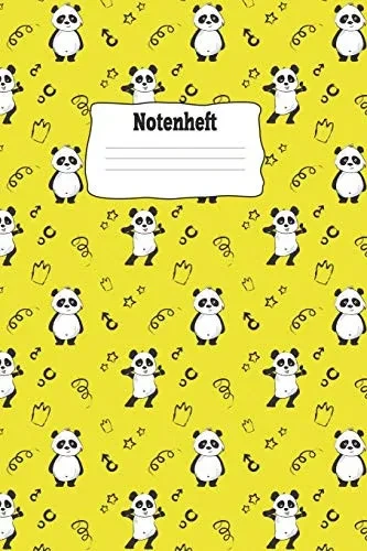 Notenheft: Notenheft Gelb Mit Pandas , 120 Beschreibbare Seiten, 6X9 Zoll (215.9 X 279.4 Cm) (German Edition)
