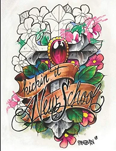 Kickin It New School: An Adult Coloring Book Of Illustrative Tattoo Designs