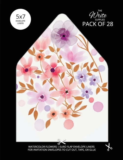 Watercolor Flowers Envelope Liners Euro Flap 5X7 With Floral Design: For Invitation Envelopes For Birthdays, Weddings (28 Pack)