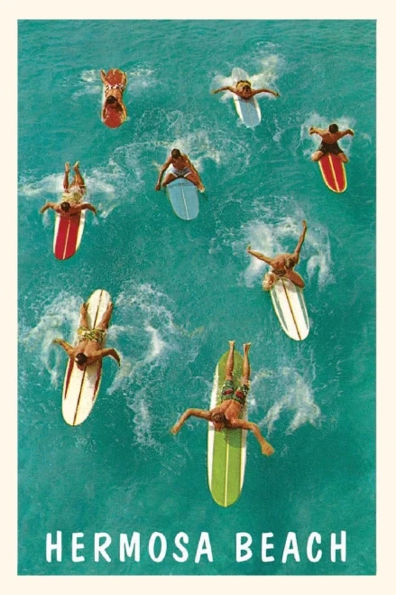 Vintage Journal Surfers Paddling, Hermosa Beach, California (Pocket Sized - Found Image Press Journals)