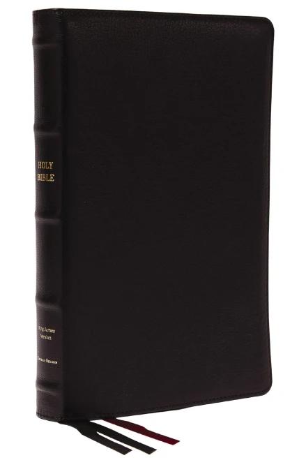 KJV, Thinline Bible, Large Print, Premium Goatskin Leather, Black, Premier Collection, Red Letter, Thumb Indexed, Comfort Print: Holy Bible, King James Version