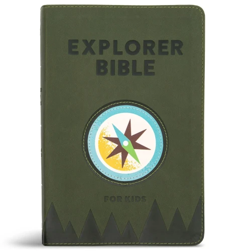 CSB Explorer Bible for Kids, Olive Compass LeatherTouch, Red Letter, Full-Color Design, Photos, Illustrations, Charts, Videos, Activities, Easy-to-Read Bible Serif Type