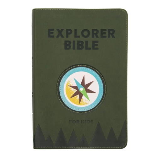 CSB Explorer Bible for Kids, Olive Compass LeatherTouch, Red Letter, Full-Color Design, Photos, Illustrations, Charts, Videos, Activities, Easy-to-Read Bible Serif Type - 9781087765686