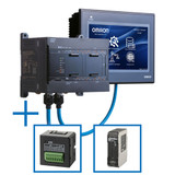 CP2ESTARTERKIT OMRON CP2E-N30+NB7 STARTER KITThe kit includes: CP2E-N30DR-D: compact PLC, NB7W-TW01B: 7-inch HMI with ethernet connectivity, CP1W-MAB221 analog I/O option board, S8VKC-12024: Power supply 24V 120W, 2 x 2m Ethernet cables