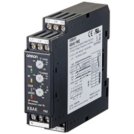 K8AKPM2 OMRON monitoring relay 22.5mm wide, sim. monitoring of over-/under-voltage, phase sequ. & loss in 3phase 3wire & 4 wire sys. operating 220 to 480V AC, 2 SPDT