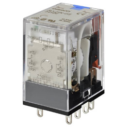 MY2INGS24AC OMRON plug in relay 8 pin 2 pole 24VACDPDT, 7 A, mechanical &amp; LED indicators, lo ckable push test button.