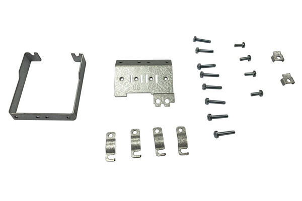 Decoupling plate mounting kit contains power decoupling plate, cable clamps, U-terminals and screws.  For each frame size, there is one relative decoupling plate mounting kit.