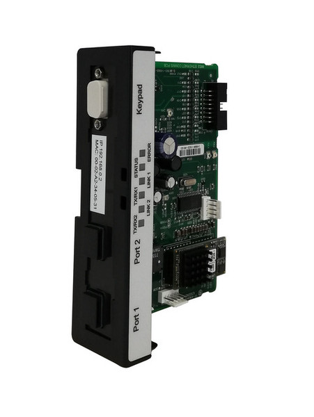 MCD 600 Ethernet/IP supports network communication via easy-to-install communication expansion cards. Each communication card includes a remote LCP 601 connector port.