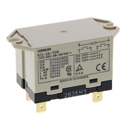 G7L2ATUB200240AC OMRON POWER RELAY 200-240 VOLT DPST 25AQUICK CONNECT TERMINALS, UPPER BRACKET