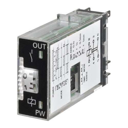 H3RN2BDC24 OMRON TIMER PLUG-IN 8-PIN MULTIFUNCTION 0.1S-10mSPST N/O 3A 24VDC SUPPLY BLACK TOP COIL SIDE