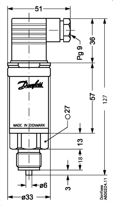 060G2105 Danfoss Pressure transmitter, AKS 33 - automation24h