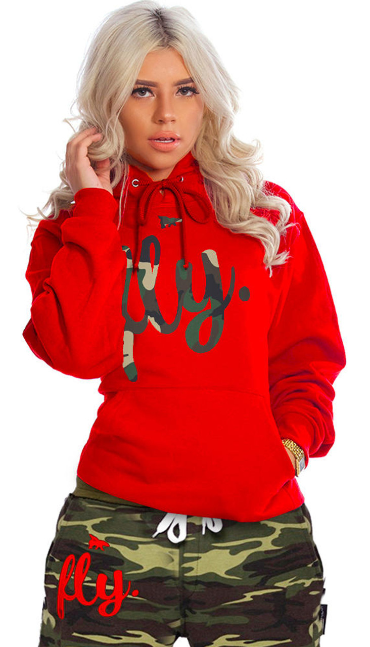 Red camo store hoodie womens