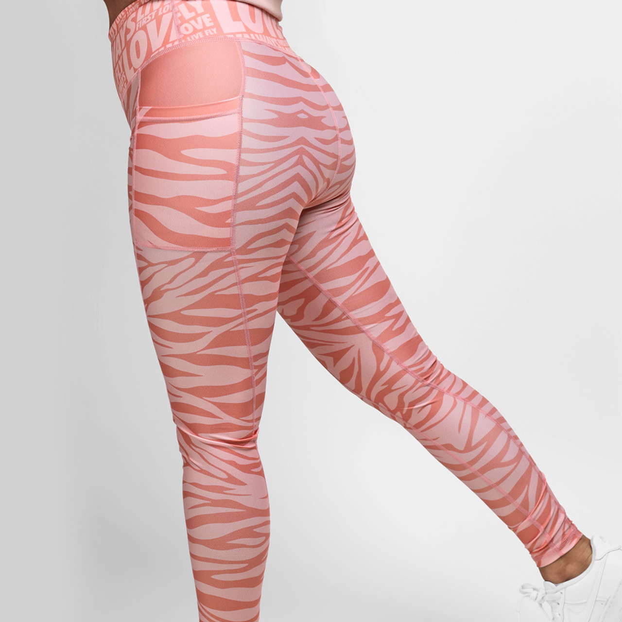 Love Yourself Zebra Print Leggings (Coral Pastel) - ShopFlyBrands