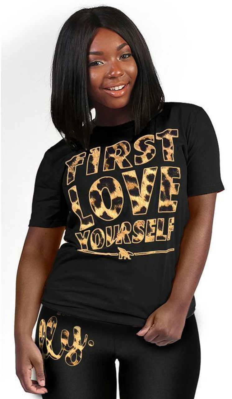 1 SELLER! FLY. - First Love Yourself Leopard Tee: Black