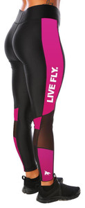 Hi-Waist Side Panel Mesh Leggings: Pink/Black
