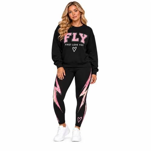 First Love You Crewneck Legging Set – Black / Pink