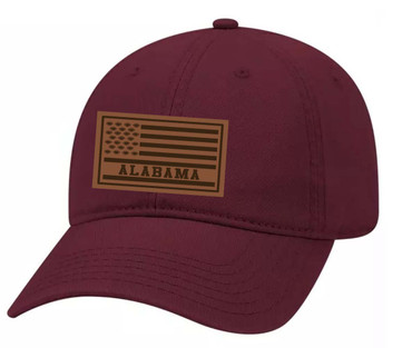 Football Team Colors American Flag Laser Engraved Leather Patch Twill Dad Hat With Metal Buckle Back