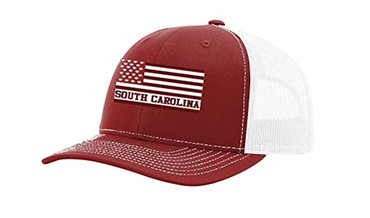 South Carolina Football Team Colors American Flag Football Team Flag Trucker, Cardinal/White