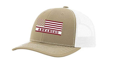 Arkansas Football Team Colors American Flag Football Team Flag Trucker, Khaki/White